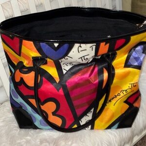 Romero Britto Hearts Large Tote Zipper Top